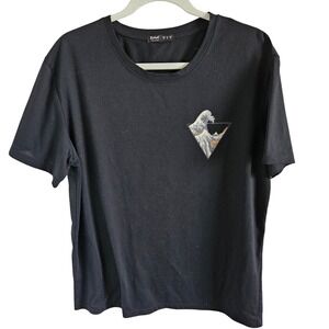 Romwe Mens Black Great Wave Graphic T-Shirt XL Short Sleeve Geometric Tee